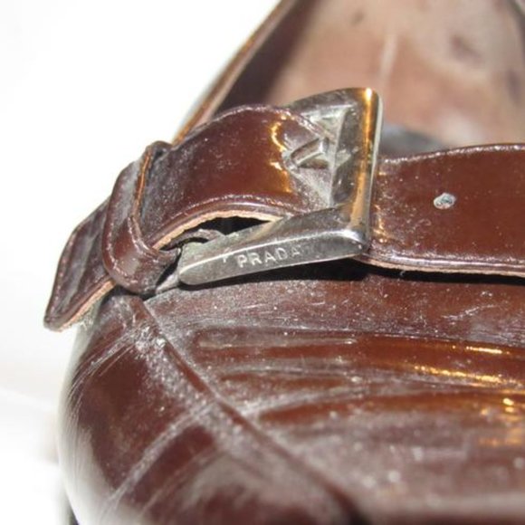 Prada RETRO Dark Brown Glossy Leather Square Toe Loafer - Picture 10 of 12